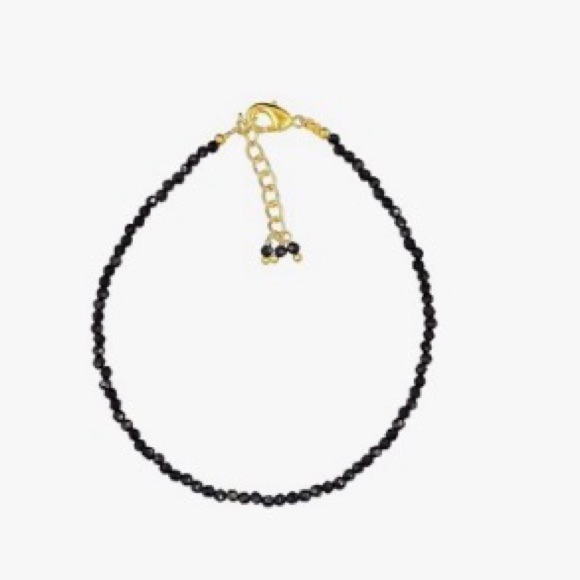 Nib Njcraft Black Spinel Faceted Gemstone Black And Gold Tone Beaded Bracelet!